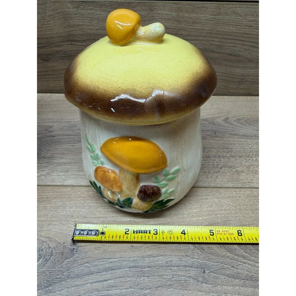 Vintage MCM Ceramic Mushroom Canister Set w/ Lids Retro 1970s Kitchen